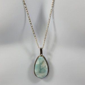 *B) Sterling Silver 925 Sodalite Pendant on Sterling Figaro Chain Necklace